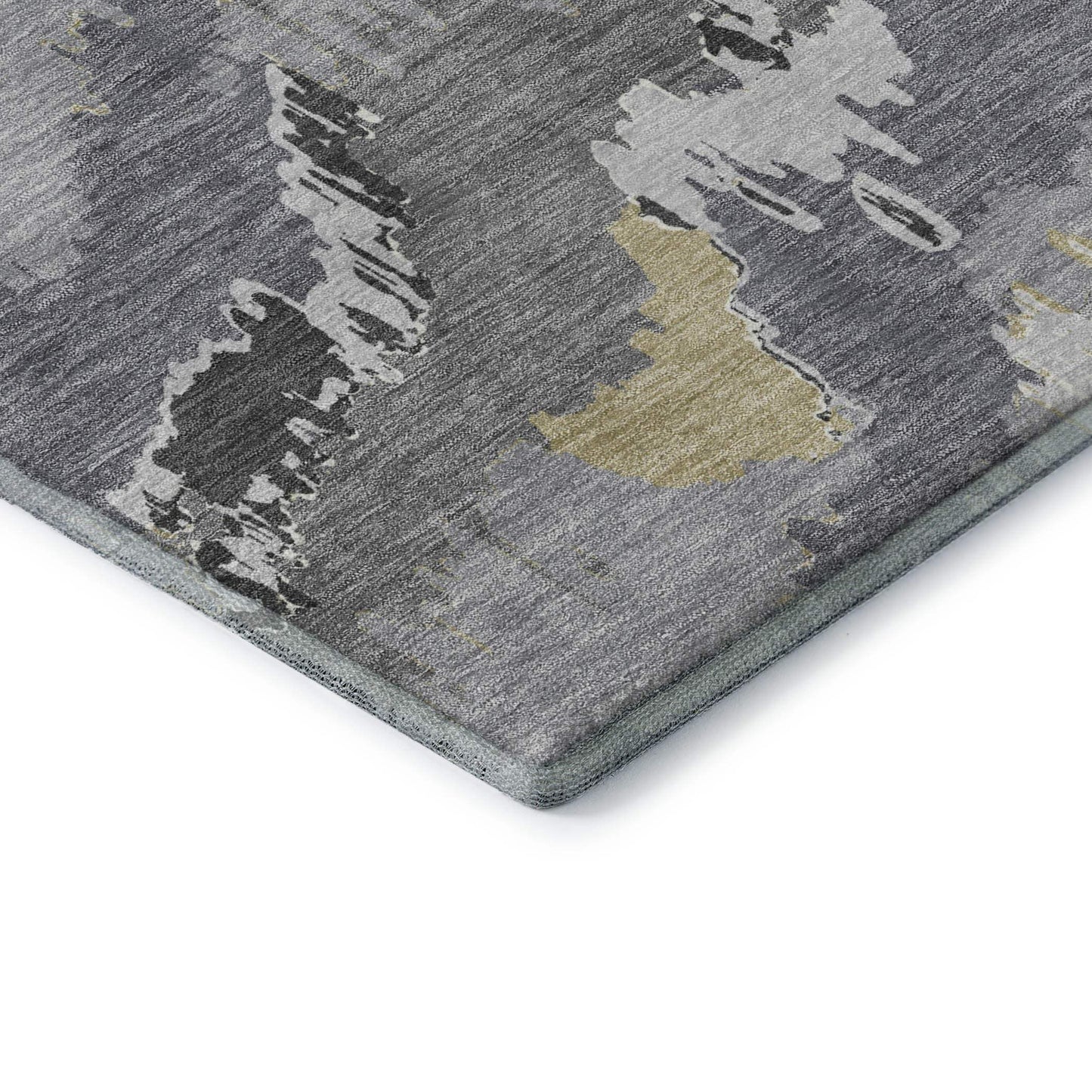 8' Gray Gold And Ivory Abstract Washable Round Rug With UV Protection - HomeRoots - Flyclothing LLC