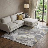 8' X 10' Gray Gold And Ivory Abstract Washable Area Rug With UV Protection - HomeRoots - Flyclothing LLC