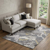 9' X 12' Gray Gold And Ivory Abstract Washable Area Rug With UV Protection - HomeRoots - Flyclothing LLC