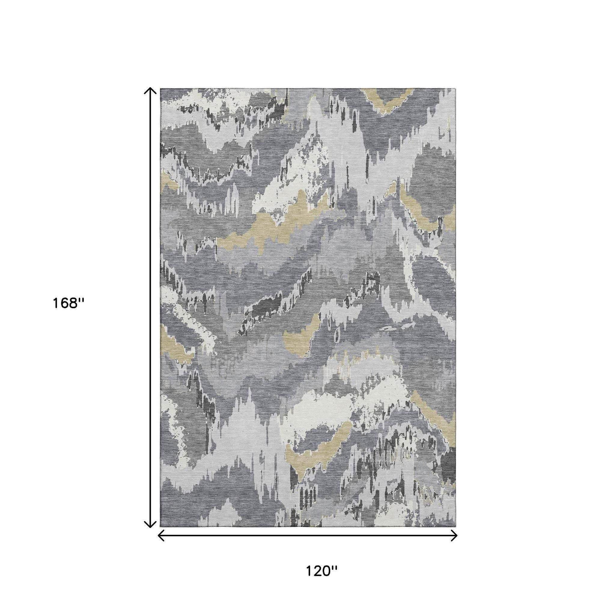 10' X 14' Gray Gold And Ivory Abstract Washable Area Rug With UV Protection - HomeRoots - Flyclothing LLC