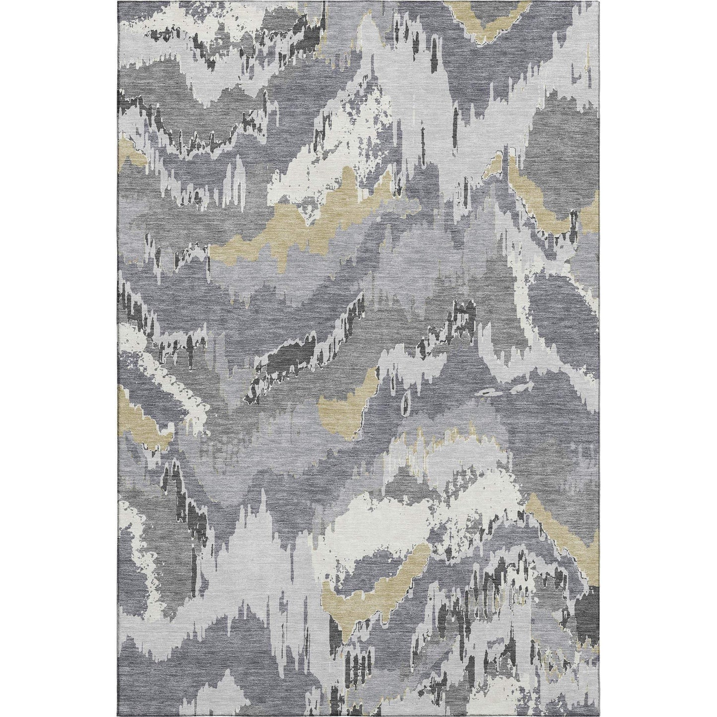 10' X 14' Gray Gold And Ivory Abstract Washable Area Rug With UV Protection - HomeRoots - Flyclothing LLC