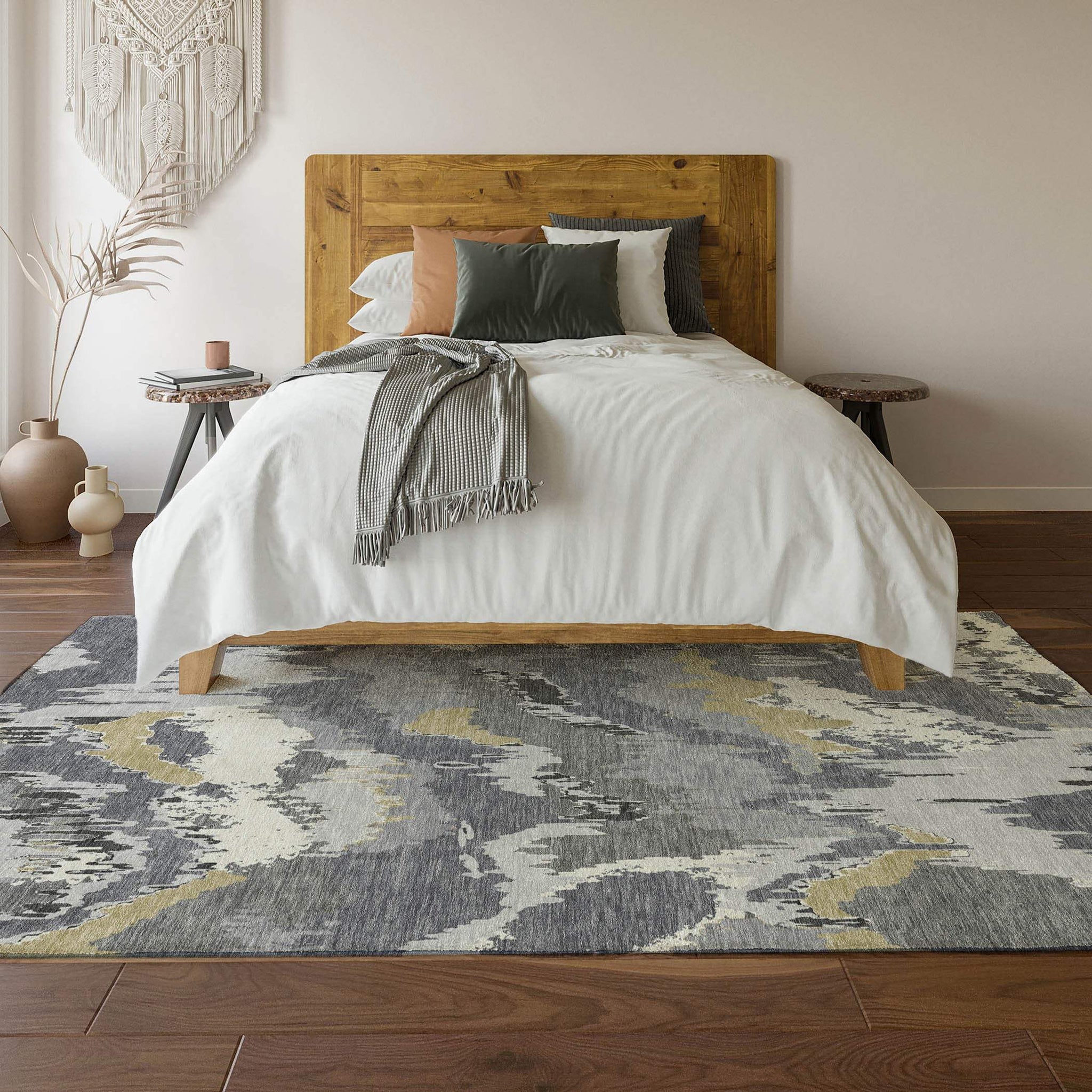 10' X 14' Gray Gold And Ivory Abstract Washable Area Rug With UV Protection - HomeRoots - Flyclothing LLC