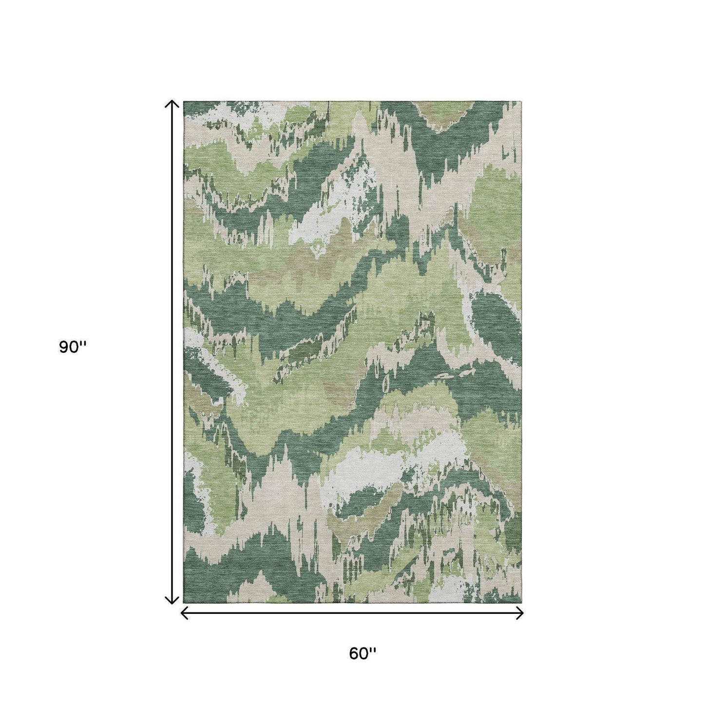 5' X 8' Green Ivory And Beige Abstract Washable Area Rug With UV Protection - HomeRoots - Flyclothing LLC