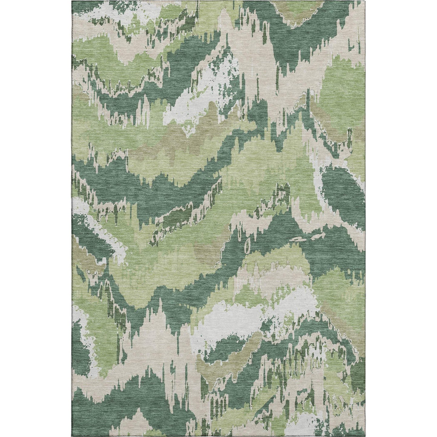 5' X 8' Green Ivory And Beige Abstract Washable Area Rug With UV Protection - HomeRoots - Flyclothing LLC