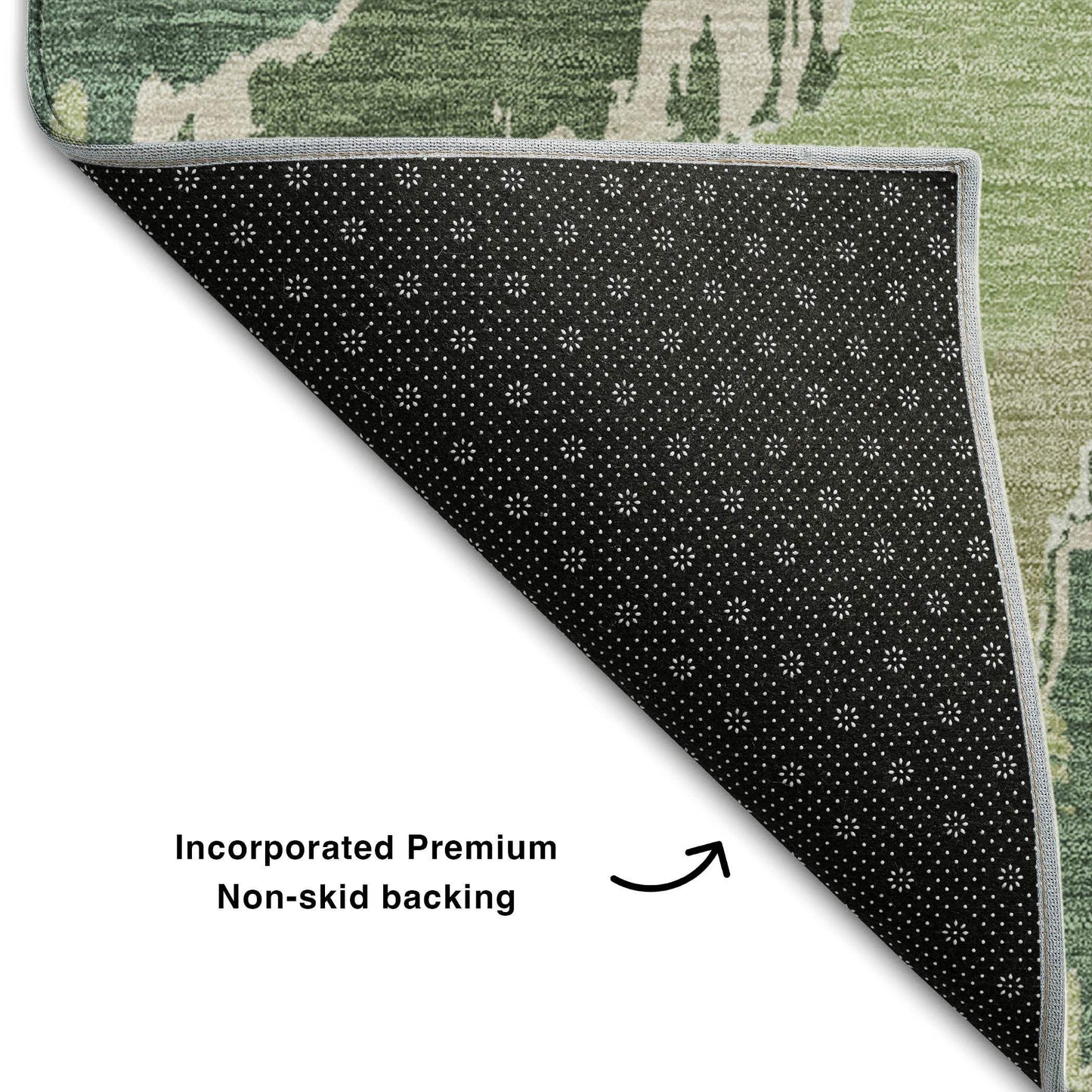 5' X 8' Green Ivory And Beige Abstract Washable Area Rug With UV Protection - HomeRoots - Flyclothing LLC