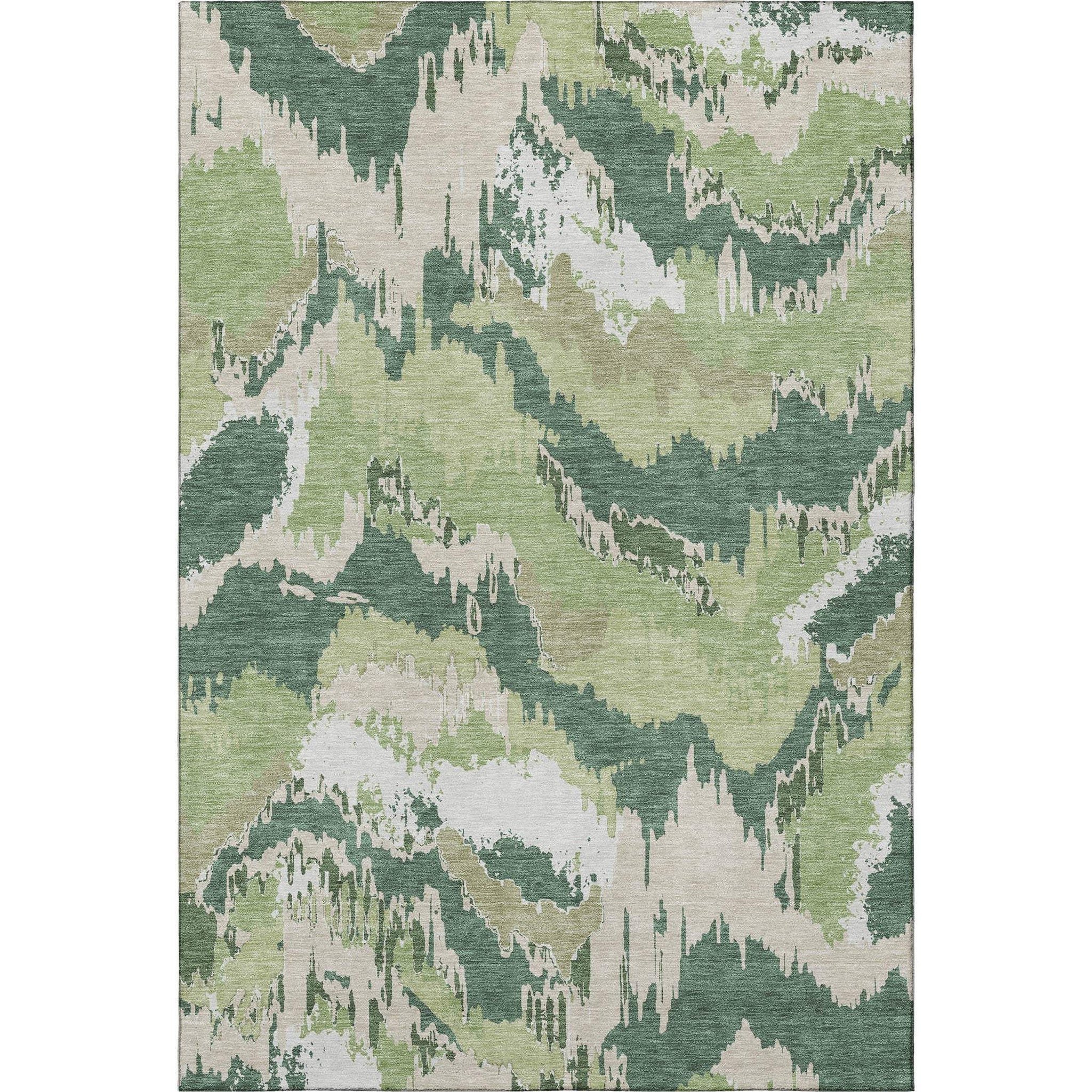 8' X 10' Green Ivory And Beige Abstract Washable Area Rug With UV Protection - HomeRoots - Flyclothing LLC