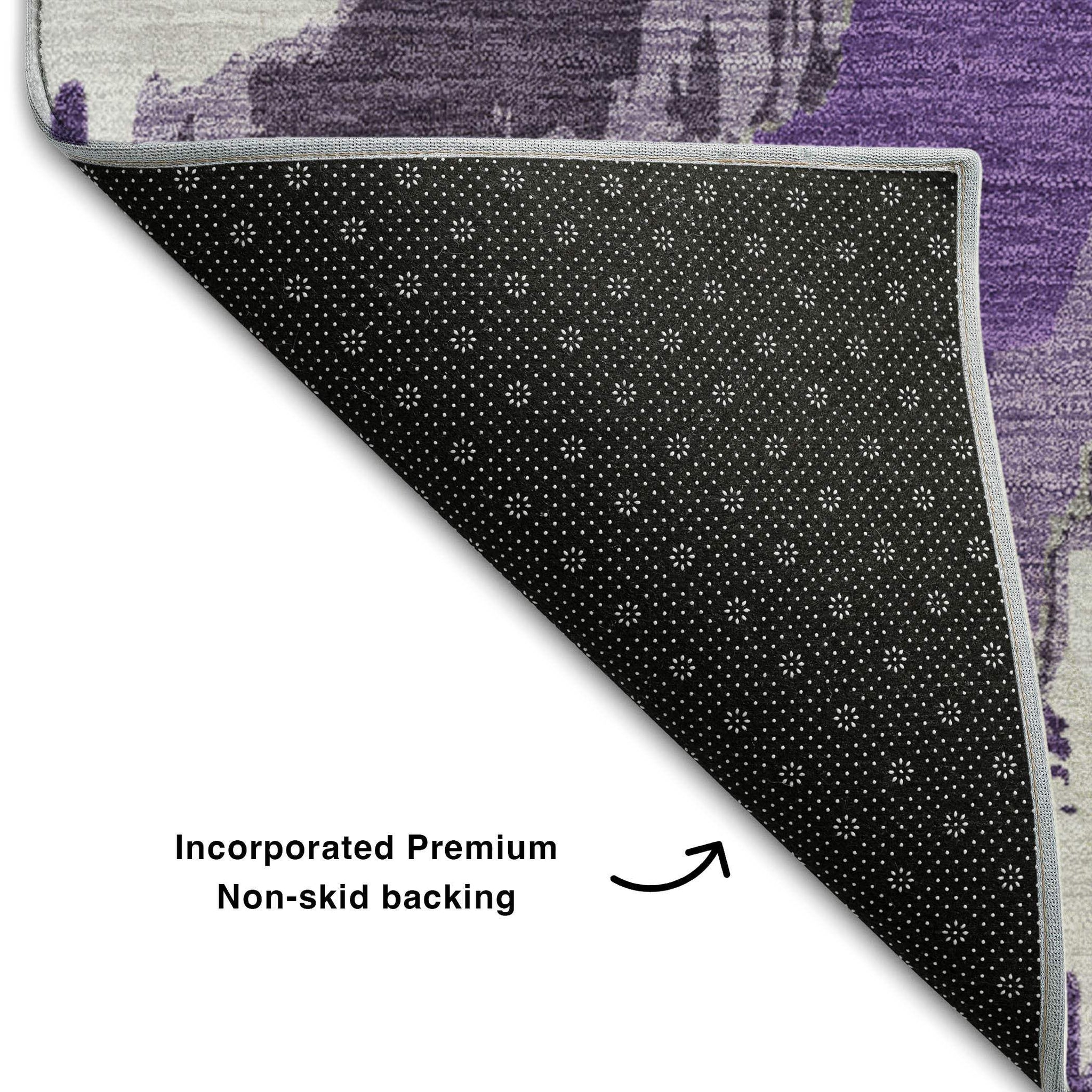 5' X 8' Purple Ivory And Gray Abstract Washable Area Rug With UV Protection - HomeRoots - Flyclothing LLC