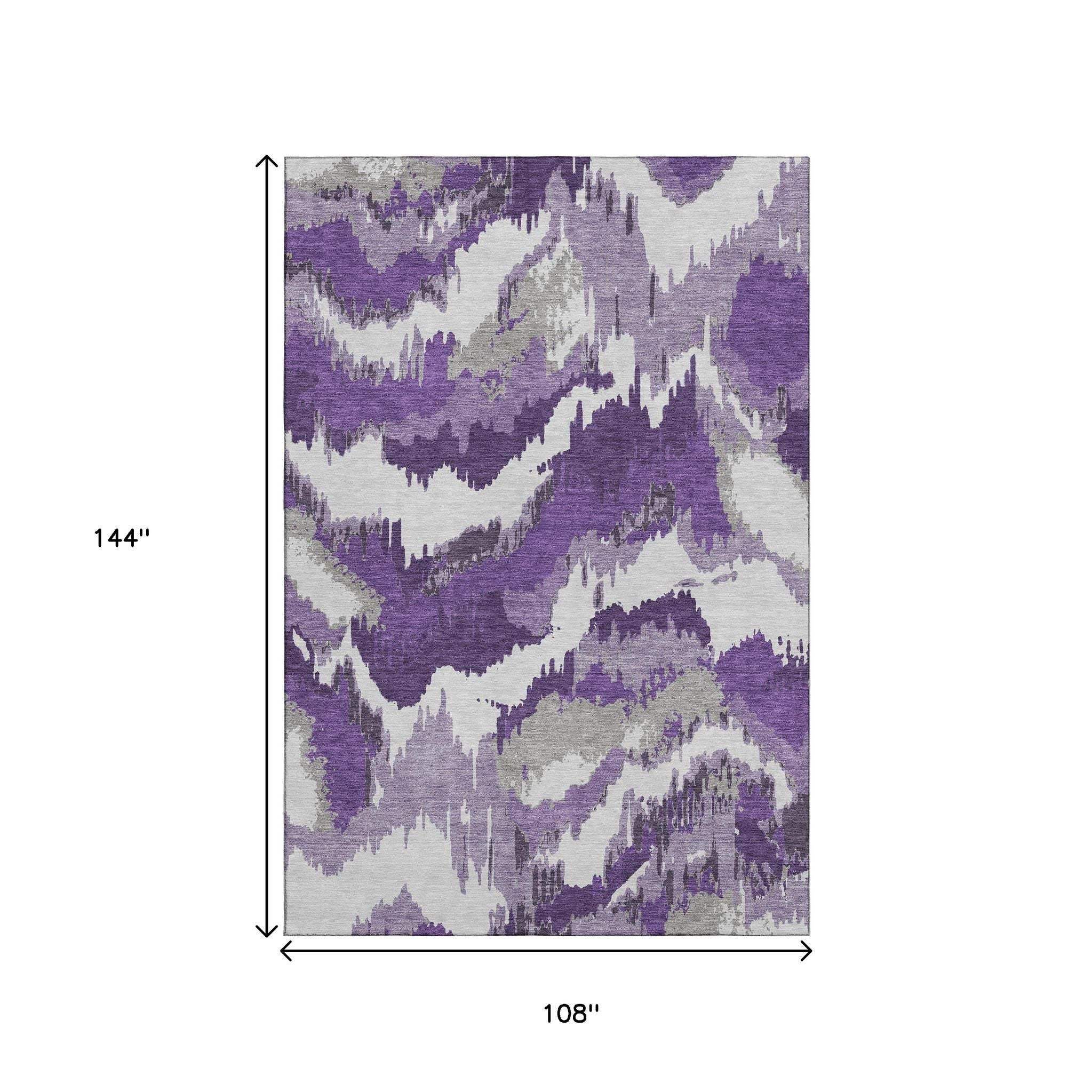 9' X 12' Purple Ivory And Gray Abstract Washable Area Rug With UV Protection - HomeRoots - Flyclothing LLC