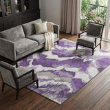 9' X 12' Purple Ivory And Gray Abstract Washable Area Rug With UV Protection - HomeRoots - Flyclothing LLC