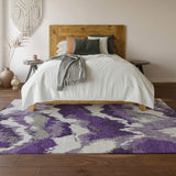 9' X 12' Purple Ivory And Gray Abstract Washable Area Rug With UV Protection - HomeRoots - Flyclothing LLC