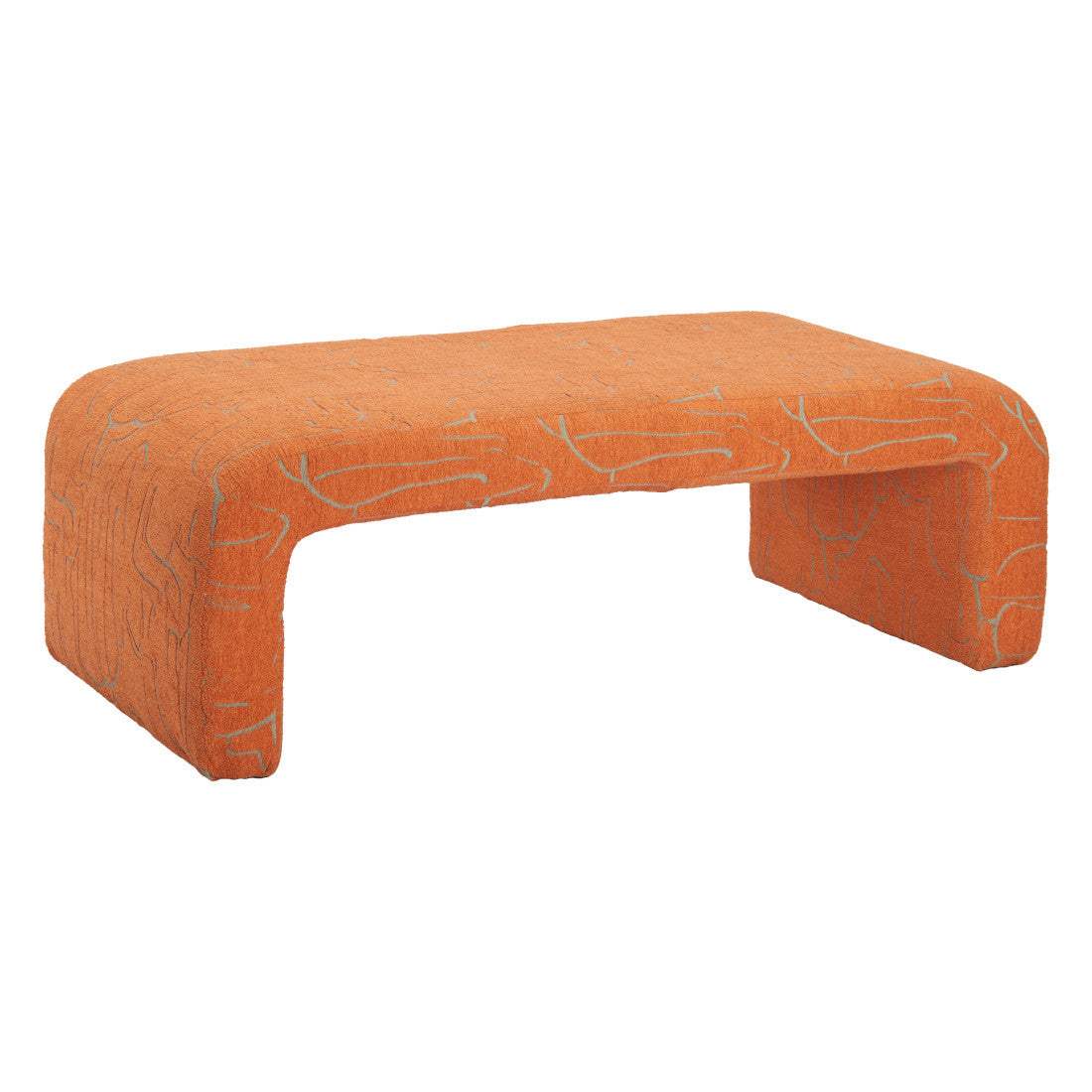 50" Orange Fabric Abstract Curvy Upholstered Bench - HomeRoots - Flyclothing LLC
