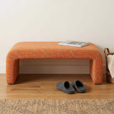 50" Orange Fabric Abstract Curvy Upholstered Bench - HomeRoots - Flyclothing LLC