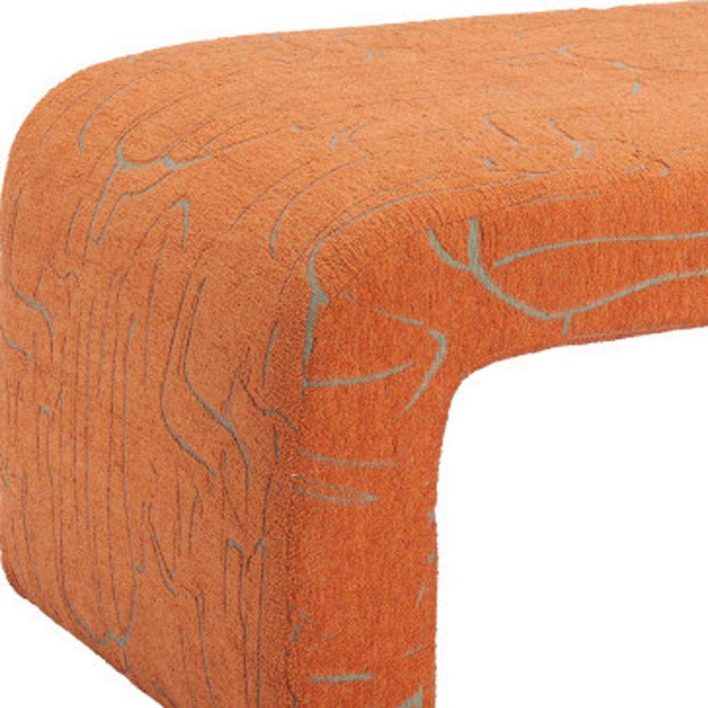 50" Orange Fabric Abstract Curvy Upholstered Bench - HomeRoots - Flyclothing LLC