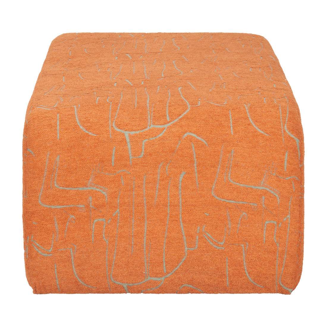 50" Orange Fabric Abstract Curvy Upholstered Bench - HomeRoots - Flyclothing LLC