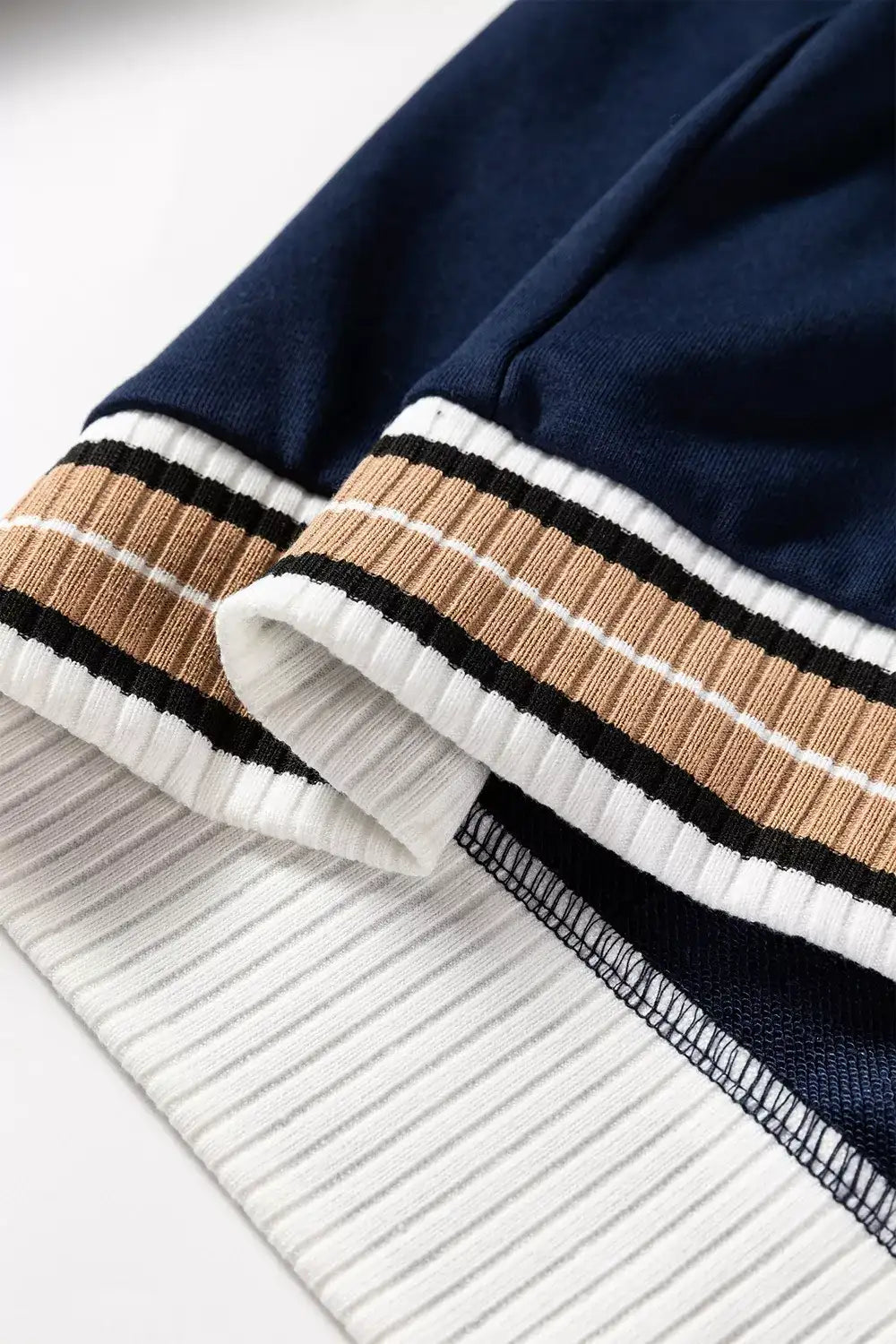 Contrast Striped Trim V Neck Sweatshirt - Trendsi - Flyclothing LLC