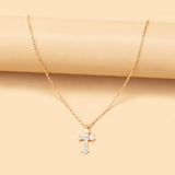 18K Gold-Plated Rhinestone Cross Necklace - Trendsi - Flyclothing LLC