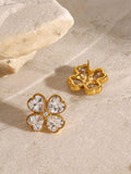 Stainless Steel Zircon Lucky Clover Earrings - Trendsi