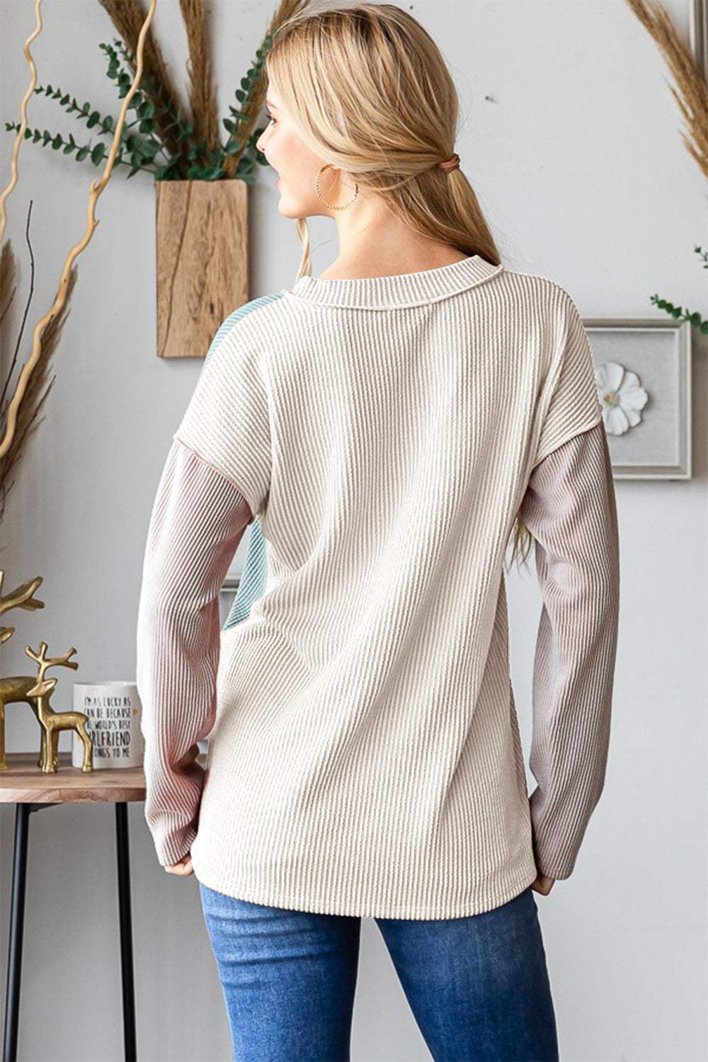 Heimish Color Block Exposed Seam Ribbed T-Shirt - Trendsi - Flyclothing LLC