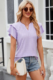 Eyelet Notched Flutter Sleeve T-Shirt - Trendsi