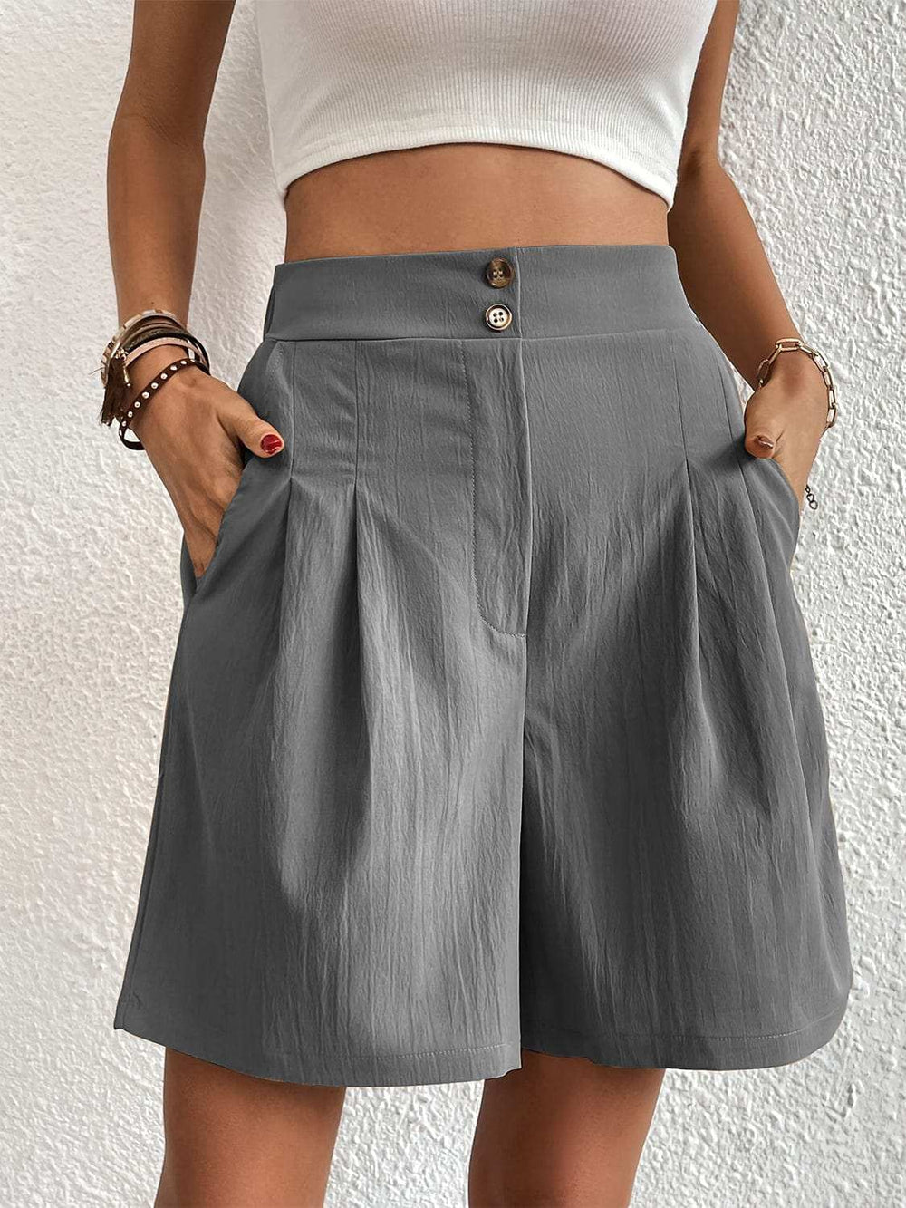 Pocketed Half Elastic Waist Shorts - Trendsi - Flyclothing LLC