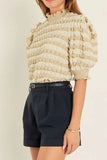 Textured Mock Neck Short Sleeve Blouse - Trendsi