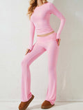 Round Neck Long Sleeve Top and Pants Set - Trendsi - Flyclothing LLC