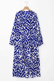Tiered Printed Notched Long Sleeve Midi Dress - Trendsi - Flyclothing LLC