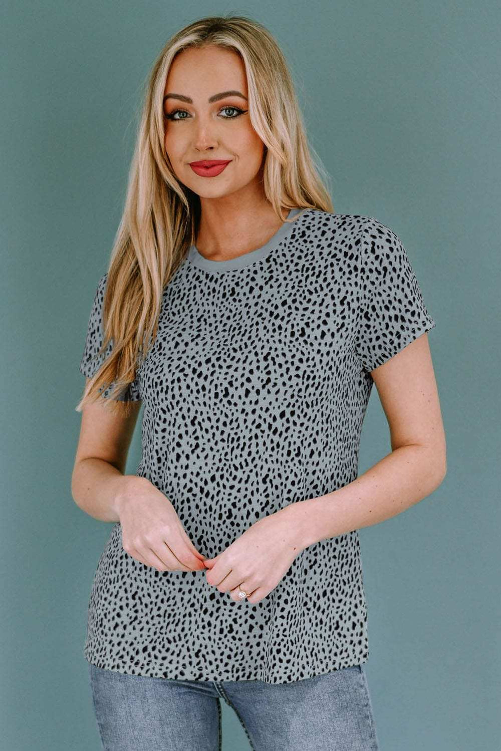 Animal Print Round Neck Short Sleeve T-Shirt - Trendsi - Flyclothing LLC