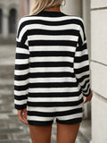 Striped Round Neck Top and Shorts Sweater Set - Trendsi