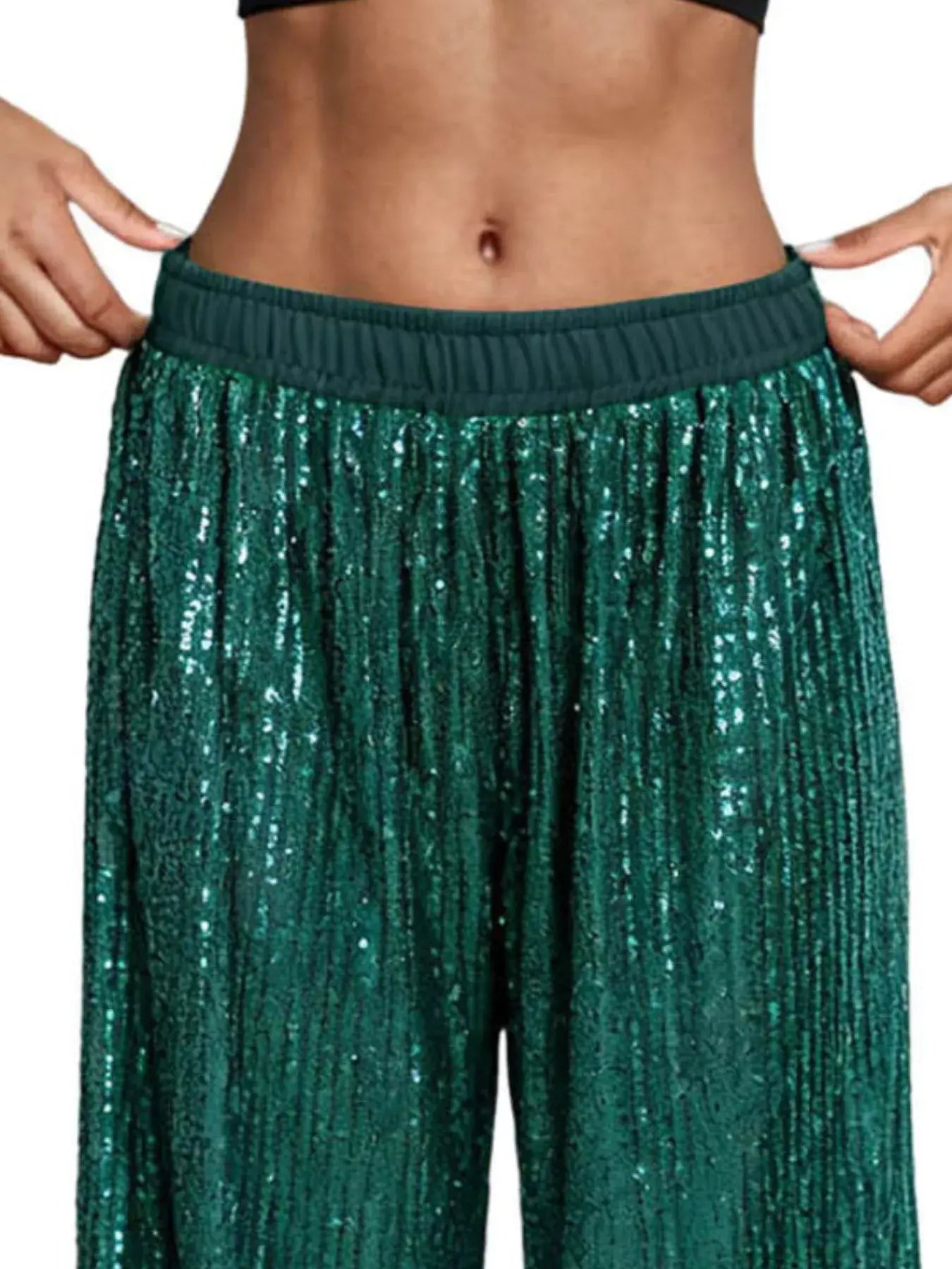 Sequin Wide-Leg Pants - Trendsi - Flyclothing LLC