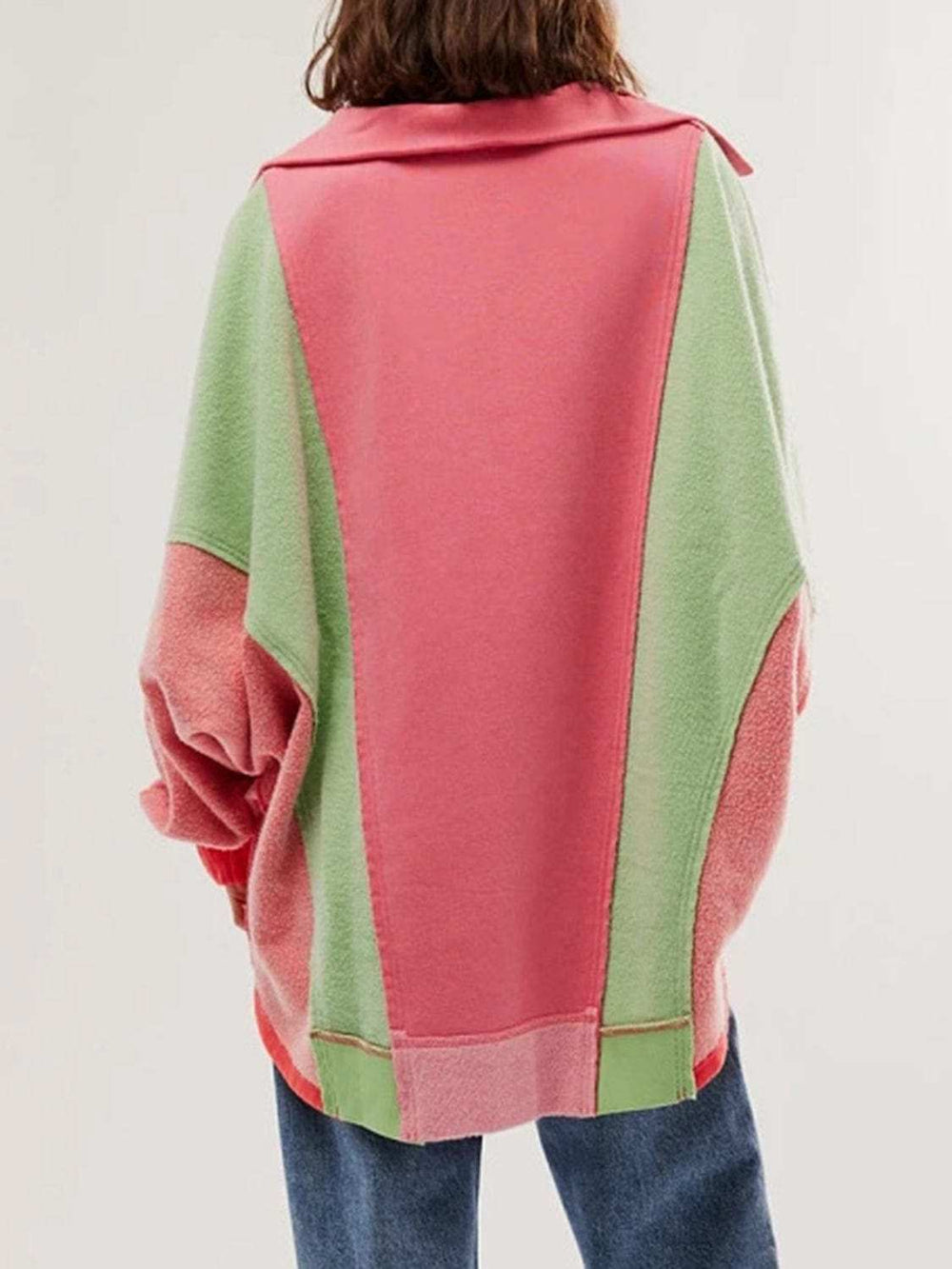 High-Low Exposed Seam Contrast Long Sleeve Sweatshirt - Trendsi - Flyclothing LLC