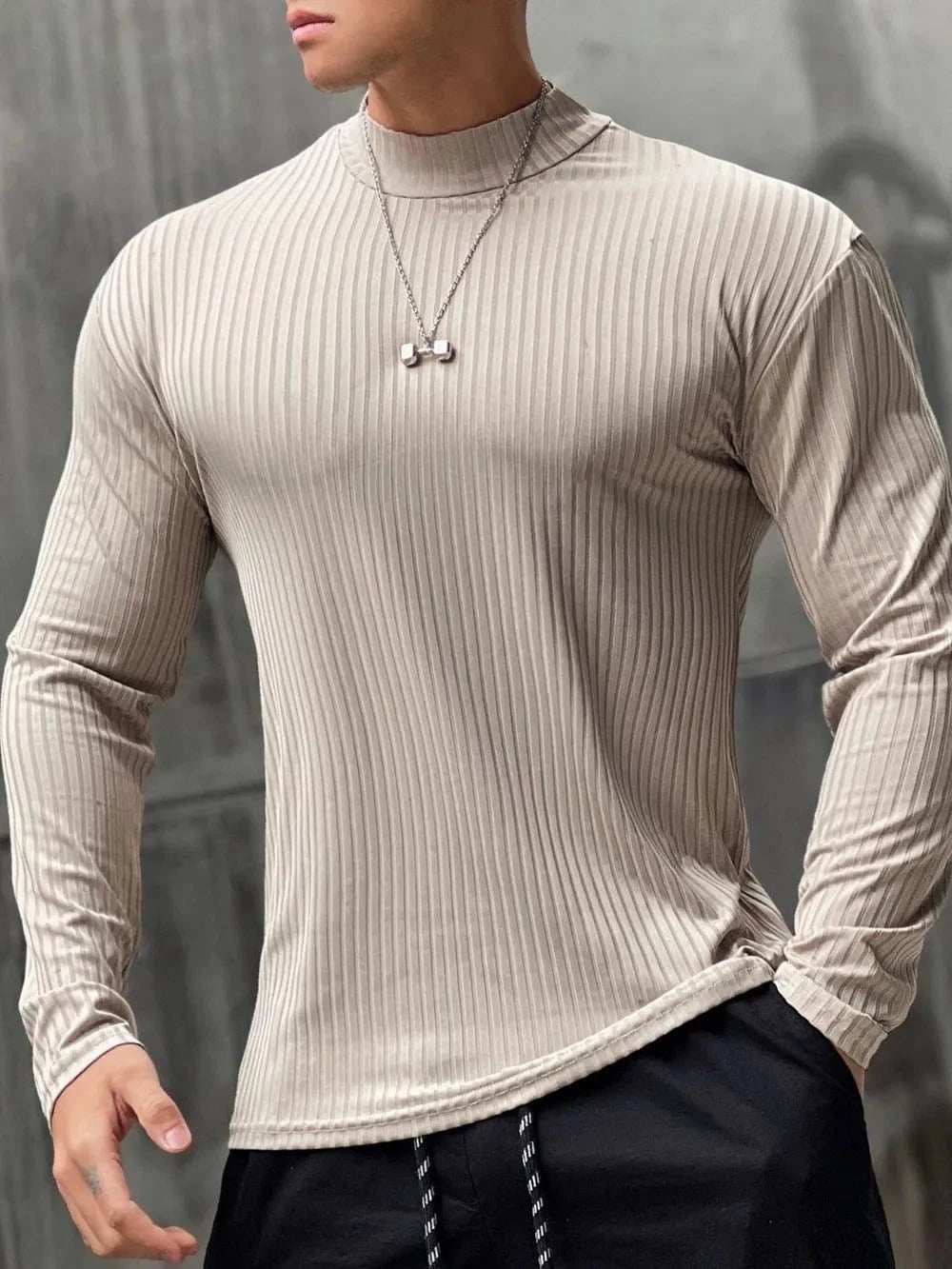 Men's Mock Neck Long Sleeve T-Shirt - Trendsi - Flyclothing LLC