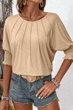 Round Neck Smocked Half Sleeve Top - Trendsi - Flyclothing LLC