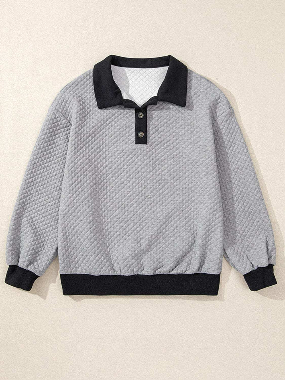 Texture Quarter Button Long Sleeve Sweatshirt - Trendsi - Flyclothing LLC