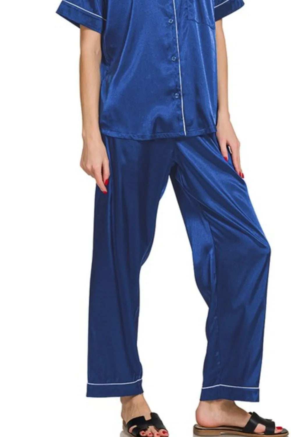 Zenana Satin Short Sleeve Top and Pants Pajama Set - Trendsi - Flyclothing LLC