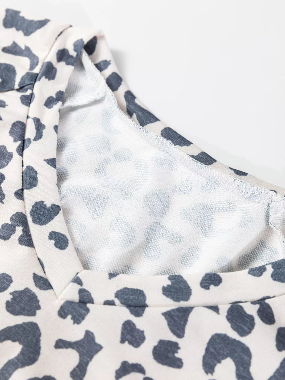 V Neck Leopard Long Sleeve Top Striped Webbing Patchwork Drawstring Pant Set - Trendsi - Flyclothing LLC