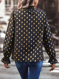 Cutout Printed Mock Neck Flounce Sleeve Blouse - Trendsi