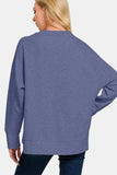 Zenana Scuba Round Neck Side Slit Sweatshirt - Trendsi - Flyclothing LLC