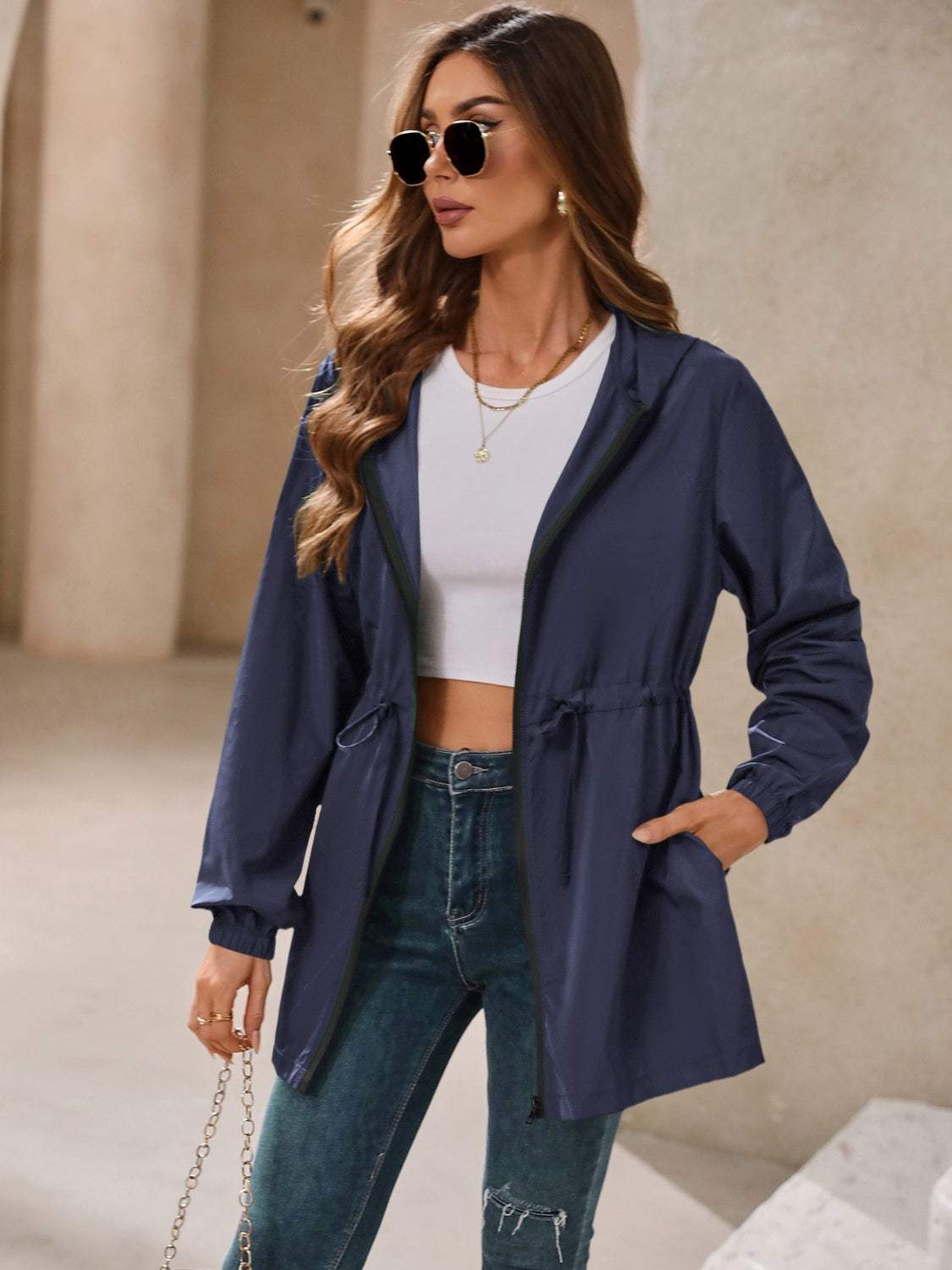 Ivy Lane Outdoor Waterproof Long Sleeve Hooded Windbreaker - Trendsi - Flyclothing LLC