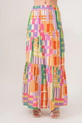 And The Why Asymmetric Geo Printed Tiered Maxi Skirt - Trendsi - Flyclothing LLC
