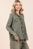 Mittoshop Mineral Washed Plaid Button Down Shacket - Trendsi