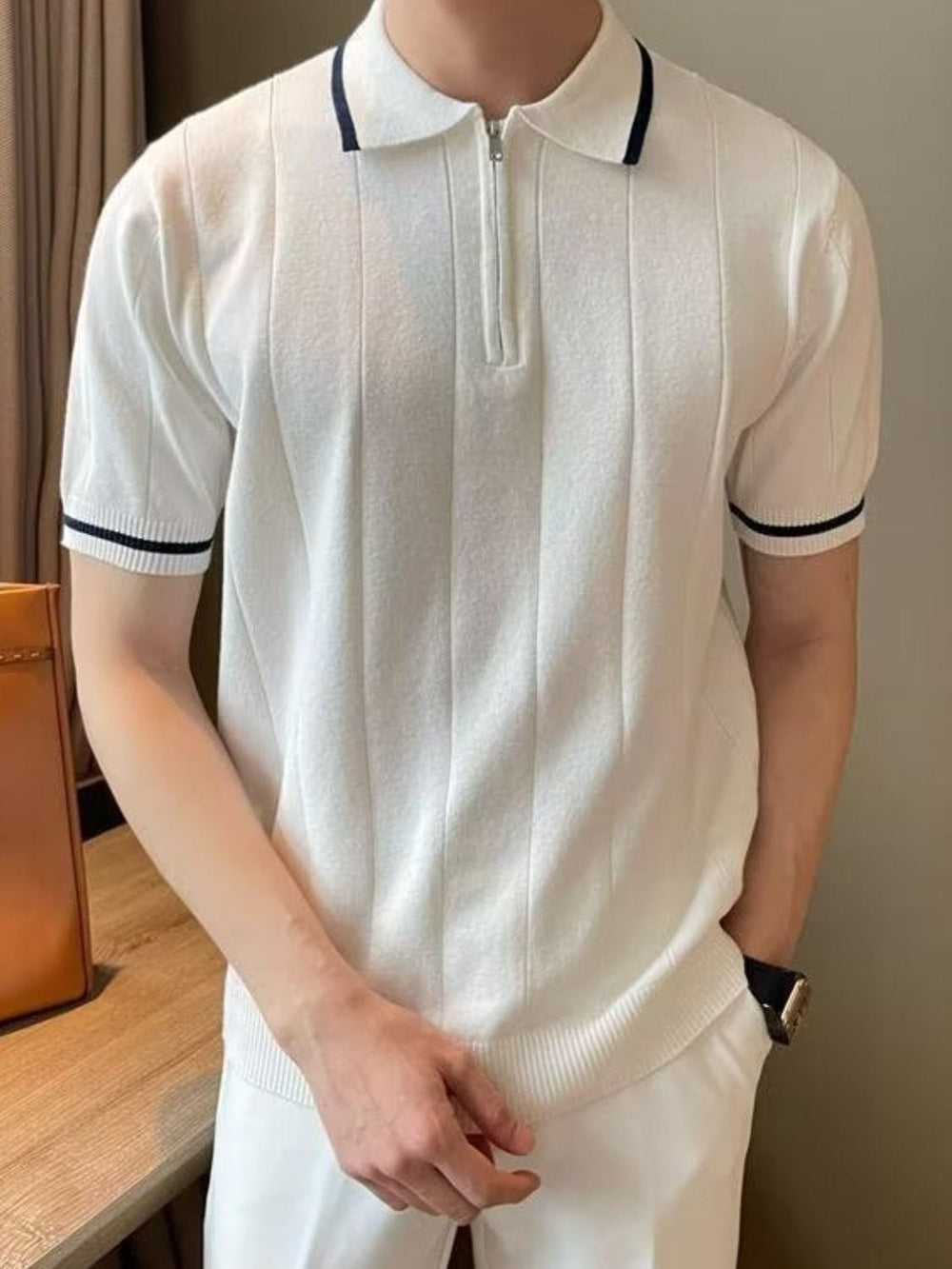 Men's Plus Size Quarter Zip Short Sleeve Polo - Trendsi