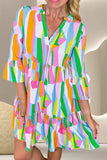 Color Block Three-Quarter Sleeve Mini Dress - Trendsi - Flyclothing LLC