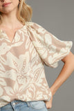 Umgee Full Size Boxy Cut Split Neck Floral Print Top Plus Size - Trendsi