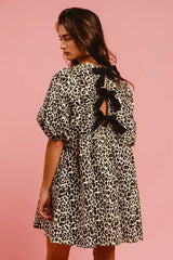 BiBi Leopard Denim Dress With Back Contrast Tie Detail - Trendsi - Flyclothing LLC