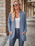 Ribbed Open Front Long Cardigan with Pockets - Trendsi - Flyclothing LLC