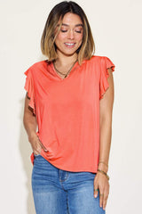 Basic Bae Full Size Bamboo Notched Ruffled Short Sleeve T-Shirt - Trendsi - Flyclothing LLC