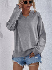Dropped Shoulder Slit Hoodie - Trendsi