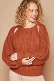 POL Cable Knit Cutout Long Sleeve Sweater - Trendsi