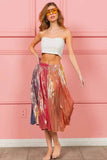 BiBi Metallic Color Block Pleats Midi Skirt - Trendsi